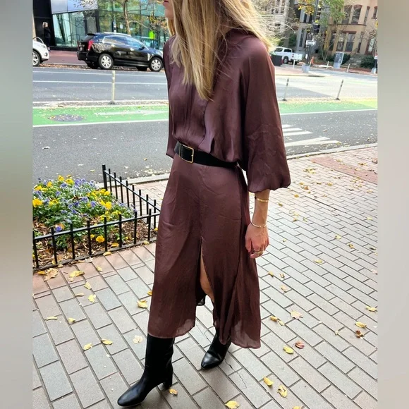 ASTR the Label Marin Dolman Sleeve Midi Dress in Brown - Picture 3 of 5